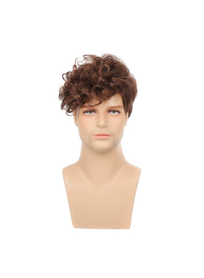 Kaneles Mens Brown Wig Short Curly Fluffy Synthetic Halloween Cosplay Hair Wig For Male Guy - Image 3
