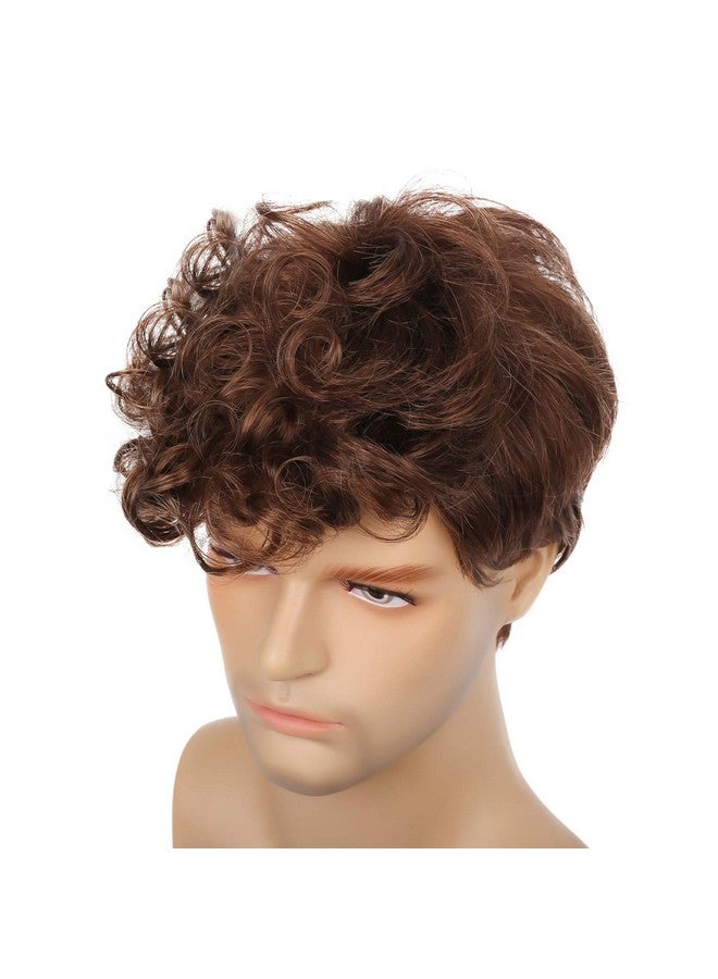 Kaneles Mens Brown Wig Short Curly Fluffy Synthetic Halloween Cosplay Hair Wig For Male Guy - Image 5