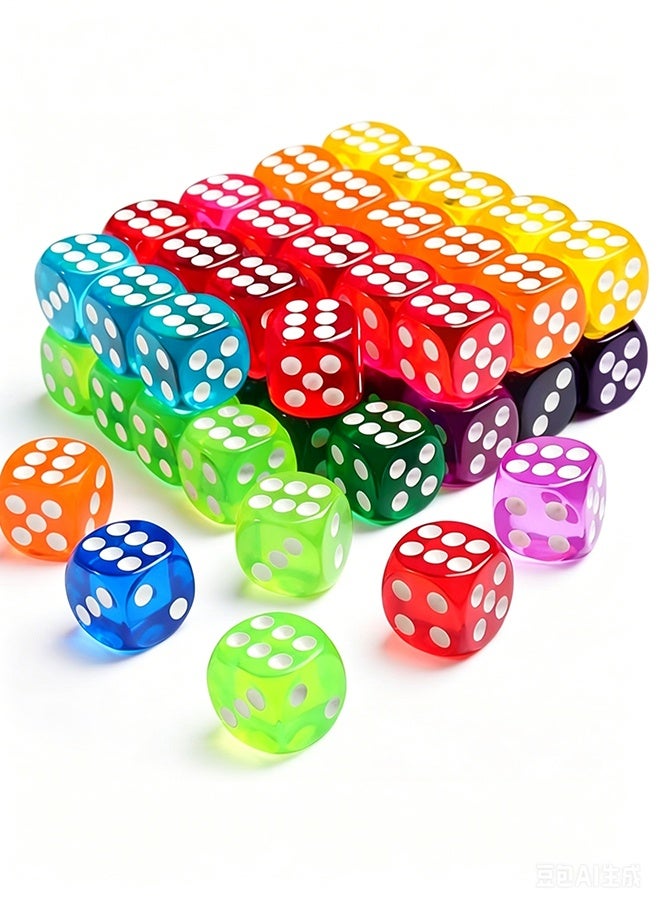 50 Pieces Dice Set, 14mm Bulk 6 Sided Colored Dices for Board Games, Math Learning, Classroom - Image 1