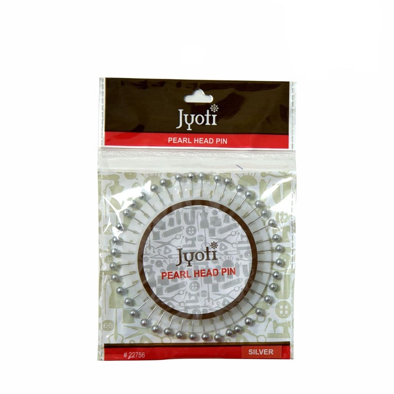 Jyoti Pearl Head Pins Round Silver for Tailoring Dressmaking Crafting Sewing College Projects Ornament Patch Work Decorating Hijab Scarf for Women 22756 40 Pins on a Wheel Pack of 5 - Image 1