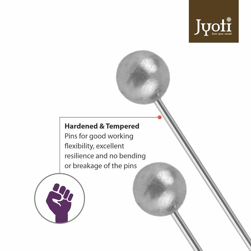 Jyoti Pearl Head Pins Round Silver for Tailoring Dressmaking Crafting Sewing College Projects Ornament Patch Work Decorating Hijab Scarf for Women 22756 40 Pins on a Wheel Pack of 5 - Image 5