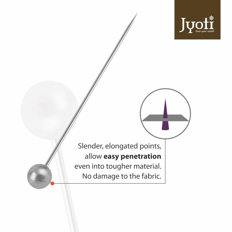 Jyoti Pearl Head Pins Round Silver for Tailoring Dressmaking Crafting Sewing College Projects Ornament Patch Work Decorating Hijab Scarf for Women 22756 40 Pins on a Wheel Pack of 5 - Image 4
