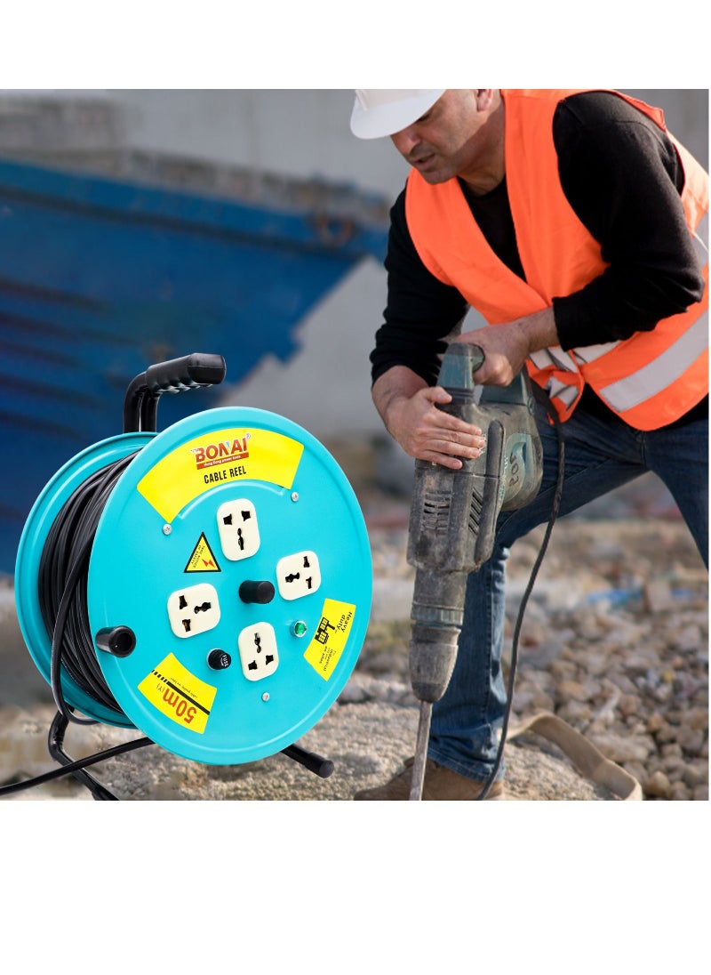 BONAI 50-Meter Extension Reel with 4 Sockets and Fuse Protection: Enhance Indoor Power Distribution Naturally