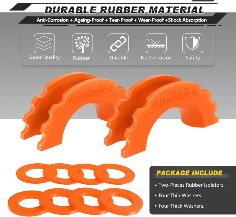 AUTMATCH D Ring Shackle Isolators Washers Kit - 2 Rubber Shackle Isolators with 8 Washers, Fits 3/4 Shackles Protect and Prevents Rattling, Shackle Cover Orange - Image 2