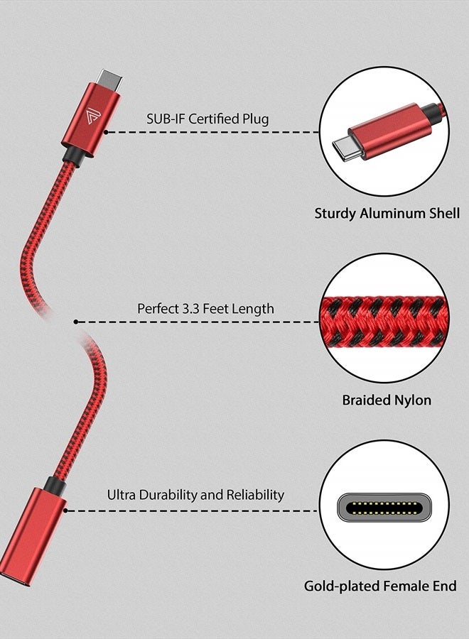 Faracent كابل تمديد USB نوع C (3.3 قدم/1 متر، أحمر)، شحن سريع 100 واط PD بسرعة 10 جيجابت في الثانية USB 3.1 الجيل 2 بيانات 4K HDR USBC ذكر إلى أنثى كابل تمديد، متوافق مع MacBook Air M2 Surface XPS - Image 3
