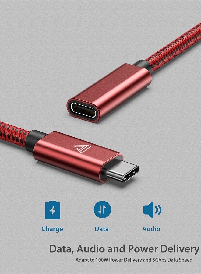 Faracent كابل تمديد USB نوع C (3.3 قدم/1 متر، أحمر)، شحن سريع 100 واط PD بسرعة 10 جيجابت في الثانية USB 3.1 الجيل 2 بيانات 4K HDR USBC ذكر إلى أنثى كابل تمديد، متوافق مع MacBook Air M2 Surface XPS - Image 4