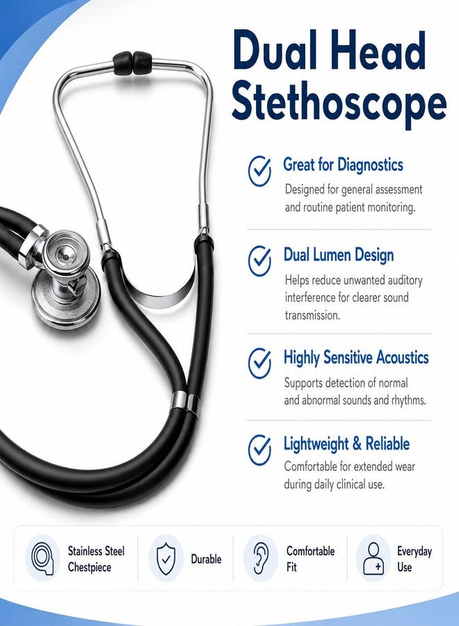 NOVAMEDIC NM-9284-BK Dual Head Sprague Rappaport Stethoscope, 30-Inch Black Medical Stethoscope for Nurses, Doctors, EMTs, Nursing Homes, Cardiology, Cardiac Diagnostic & First Aid Supplies - Image 2