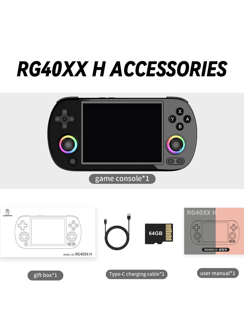 ANBERNIC  - RG40XX H Retro Handheld Game Consoles 64 TF Card Preloaded Games 5000+ Portable Gaming Console Linux 64-bit System 4.0'' IPS Screen WiFi Bluetooth HD and TV Output Black - Image 1