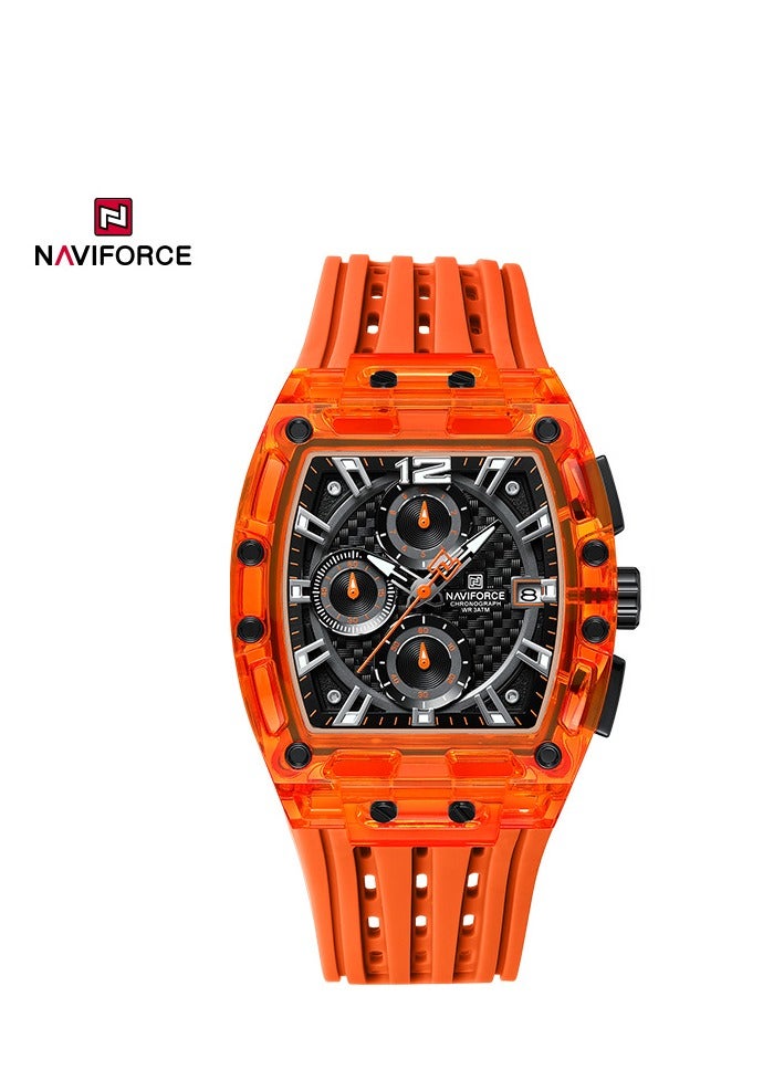 NAVIFORCE Naviforce NF7105 Men's Sports Chronograph Watch – Transparent Case, Waterproof, Silicone Strap, Multifunction Quartz Orange 