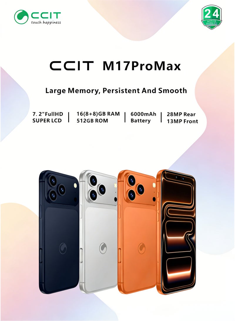CCIT M17 Pro Max Smartphone 7.2-inch Full HD Super LCD 16GB RAM (8+8) 512GB ROM Android 15 4G Dual SIM High Capacity 6000mAh Battery -white - Image 5