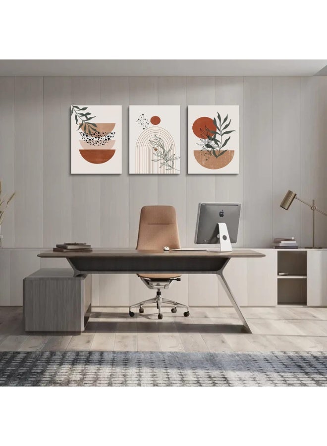INSIJAM Set Of 3 Framed Canvas Wall Arts 40x30CM Boho Wall Art Set - Abstract Geometric Canvas Prints Framed Wall Decor for Living Room Bedroom and Bathroom Modern Minimalist Artwork with Hanging Kit - Image 4