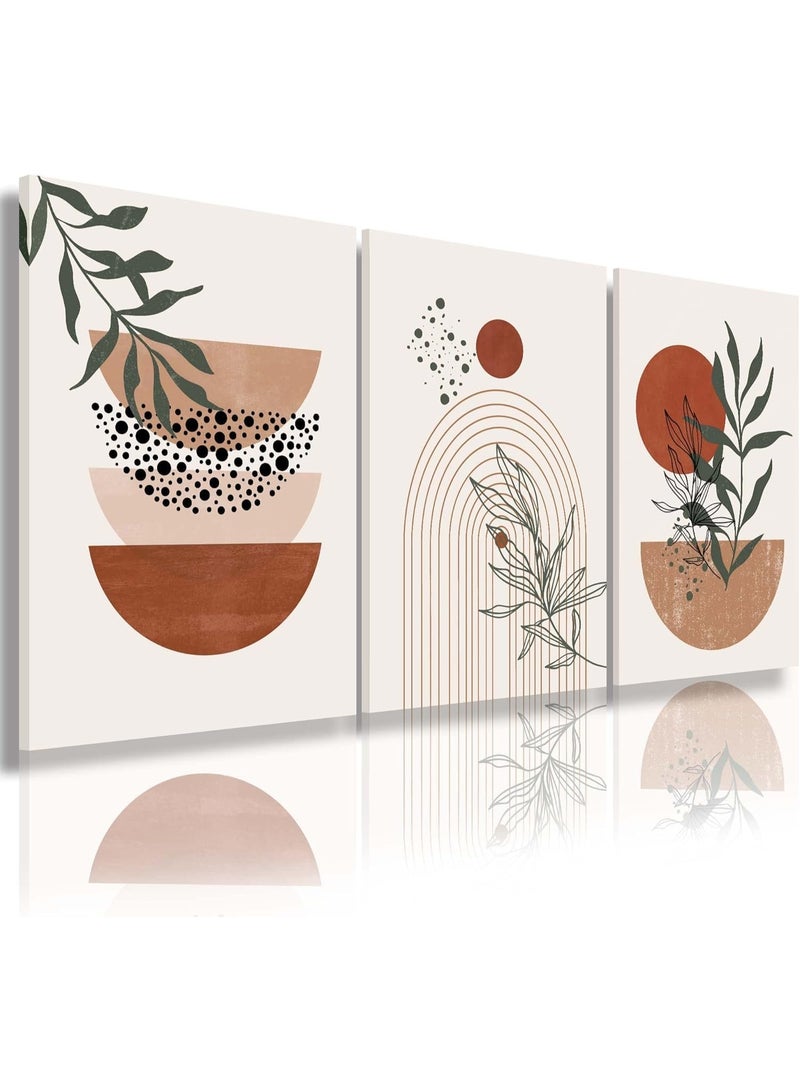 INSIJAM Set Of 3 Framed Canvas Wall Arts 40x30CM Boho Wall Art Set - Abstract Geometric Canvas Prints Framed Wall Decor for Living Room Bedroom and Bathroom Modern Minimalist Artwork with Hanging Kit - Image 2