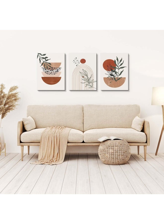 INSIJAM Set Of 3 Framed Canvas Wall Arts 40x30CM Boho Wall Art Set - Abstract Geometric Canvas Prints Framed Wall Decor for Living Room Bedroom and Bathroom Modern Minimalist Artwork with Hanging Kit - Image 1