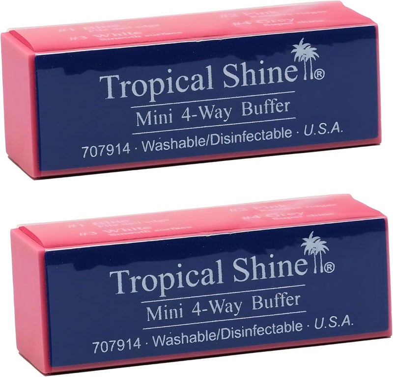 Tropical Shine Mini 4 Way Buffer Block - Professional Nail Buffering Block for Shaping, Smoothing, and Polishing Nails - Portable Nail Care (2 Pack)