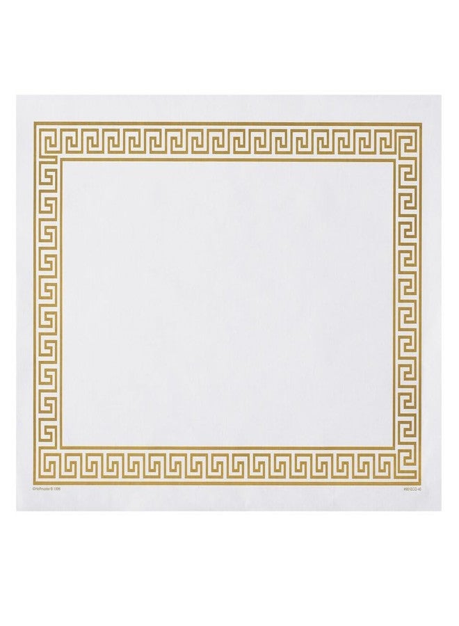Hoffmaster 310640 Placemat, Greek Key Straight Edge, Square Corner, 10" x 14", Gold (Pack of 1000), White - Image 1