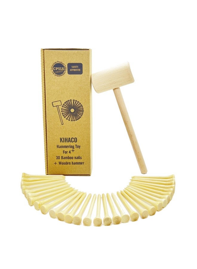 KIHACO Hammering and Pounding Toys for Kids Include 1 Wood Hammer and 30 Bamboo Nails Improve Fine Motor Skills Friendly Natural Wooden Educational Montessori Toy for Childs DIY Birthday Gift for 4+ - Image 1