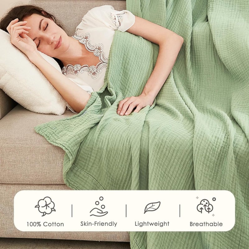 EMME Cotton Muslin Blanket King Size - Soft, Breathable Layering Blanket, 108"x90", All Season Gauze, Sage Green - Image 5