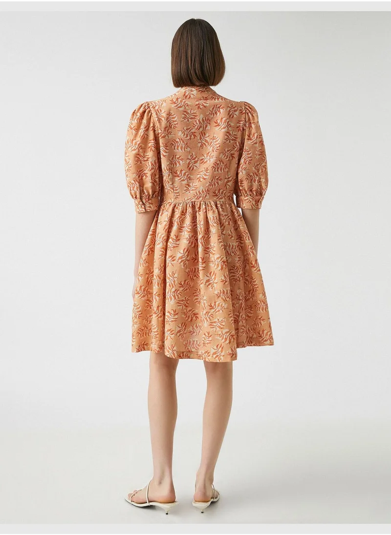 KOTON Puff Sleeve Patterned Frill Dress