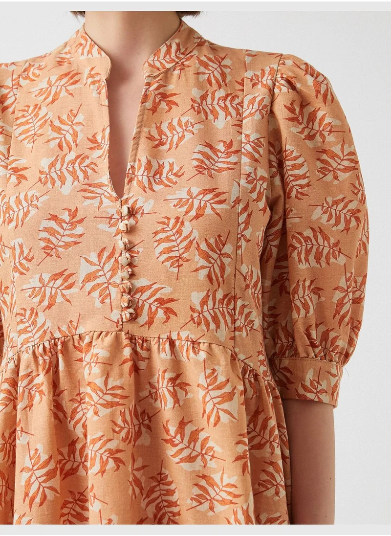 KOTON Puff Sleeve Patterned Frill Dress