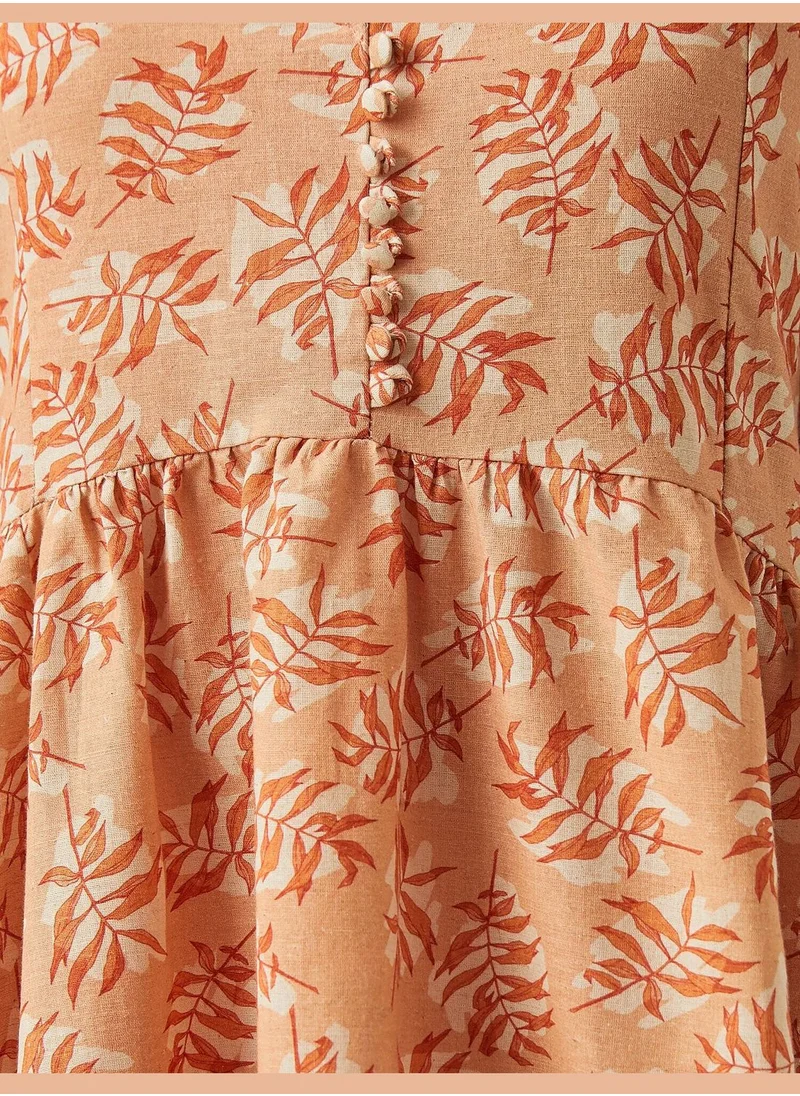 KOTON Puff Sleeve Patterned Frill Dress