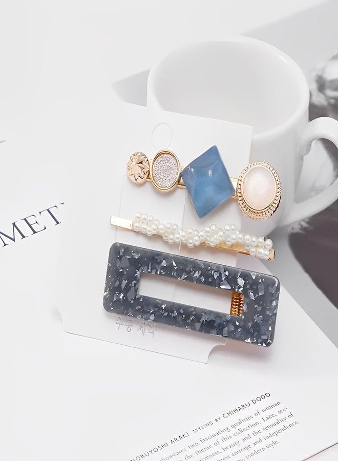 Trendy Blue & Pearl Hair Clip Set – Elegant Korean Design - Image 3