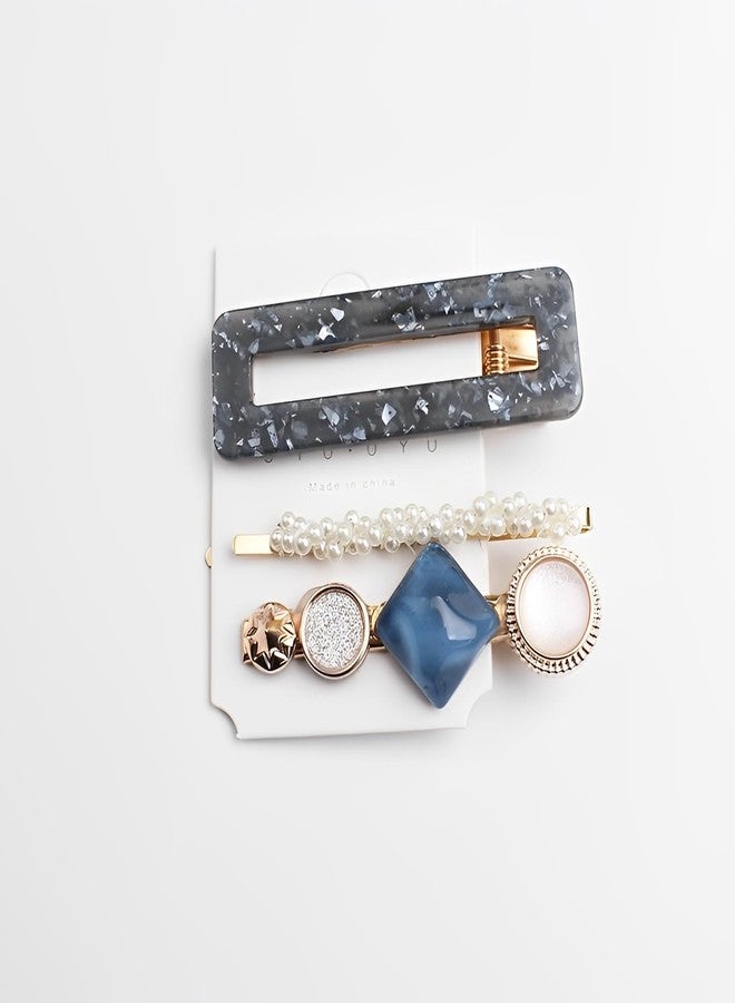 Trendy Blue & Pearl Hair Clip Set – Elegant Korean Design - Image 4