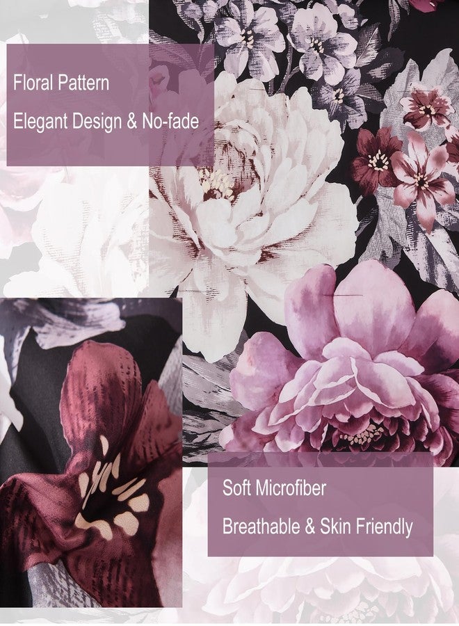 Dintszyayue King Comforter Set Black Purple 7 Pieces Bed in a Bag, Floral Bedding Sets Elegant Flower Bed Set Lightweight Comforter for All Season with Flat Sheet, Fitted Sheets, Pillowcases & Shams - Image 4