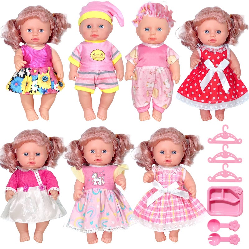 ARTST DollClothesAccessories 7 Set BabyDollClothes Suitable for 810InchDolls Included Tablewar and Hangers - Image 2