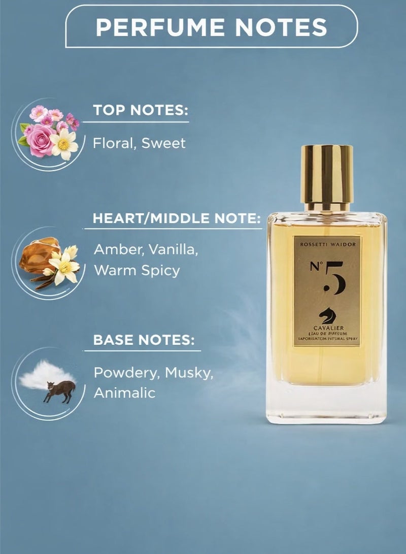 Cavalier Perfume Elegant Unisex Perfume Cavalier Rossetti Matador No. 5 Eau de Parfum 100ml | Long Lasting Unisex Perfume with Amber, Vanilla, Floral Blend & Musky Fragrance | Eau de Parfum - Image 2