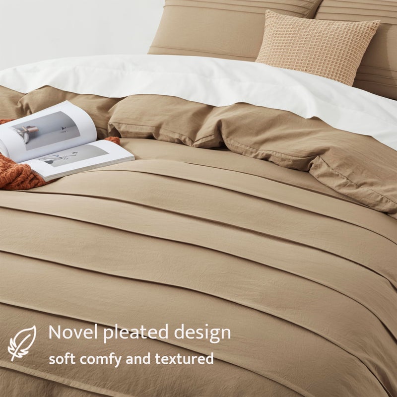 Oli Anderson Khaki Duvet Cover King Size - Pleated King Duvet Cover, 3PCS Soft and Breathable Textured Bedding Set with Zipper Closure(Khaki,104"x90") - Image 4