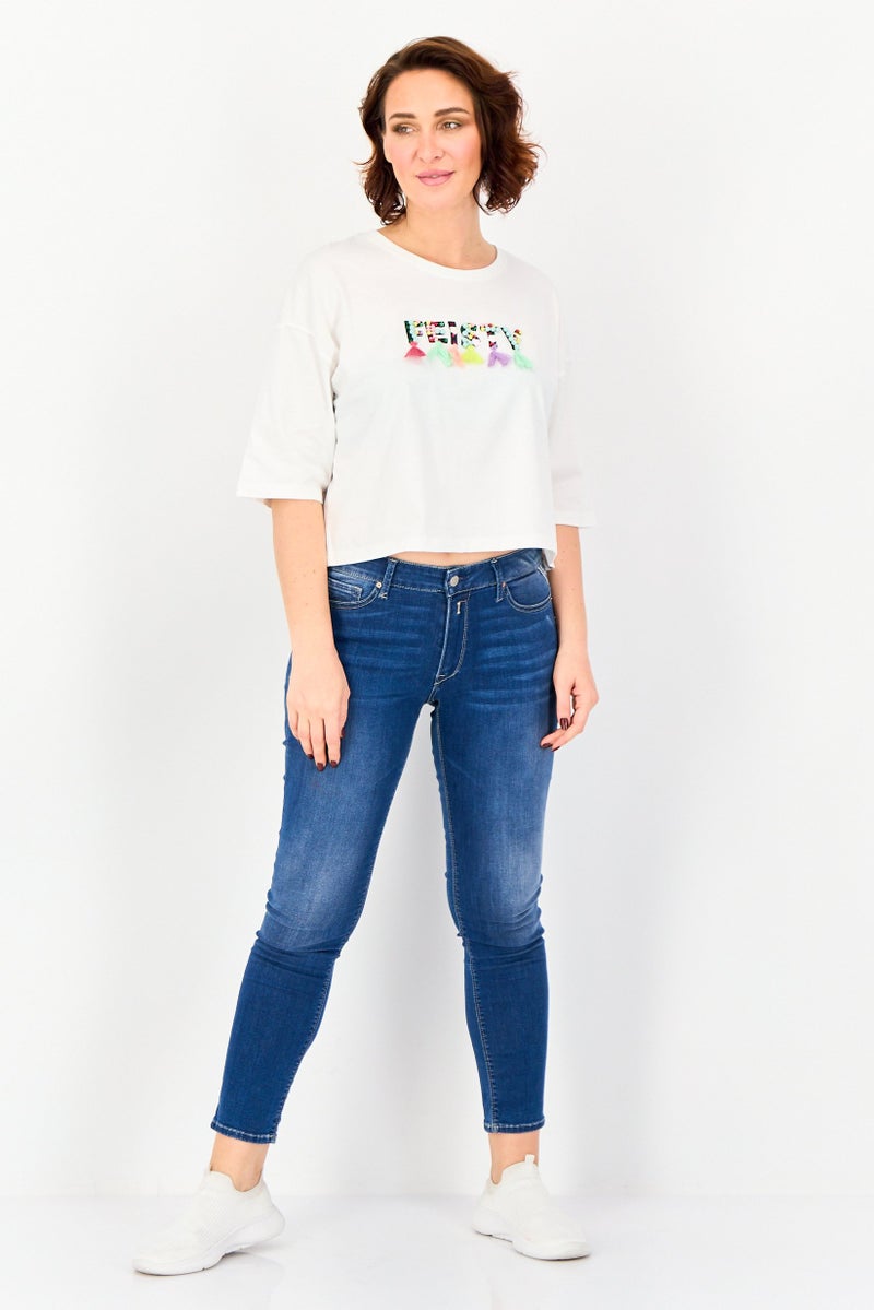 ONLY Women Crew Neck Short Sleeve Graphic T Shirt, White - Image 4