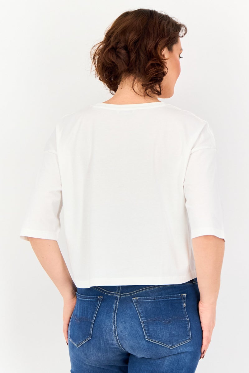 ONLY Women Crew Neck Short Sleeve Graphic T Shirt, White - Image 3