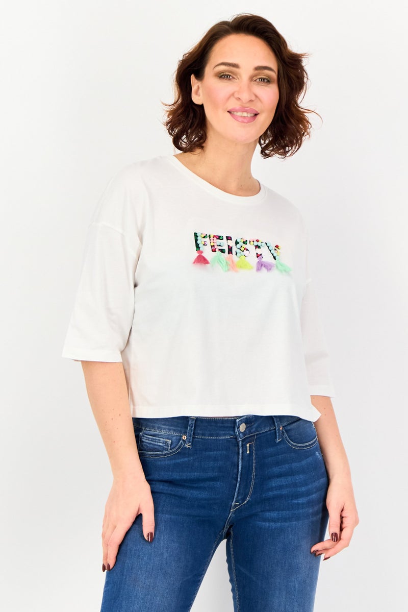 ONLY Women Crew Neck Short Sleeve Graphic T Shirt, White - Image 1