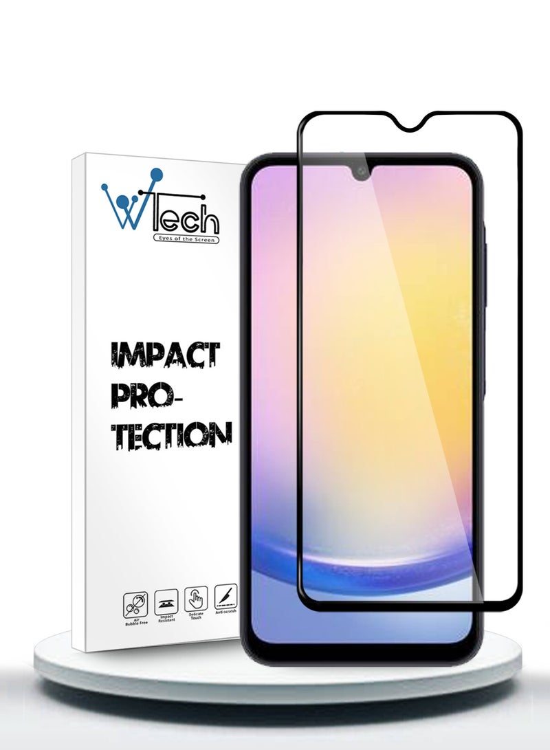 دبليو تيك سامسونج جالاكسي A25 5G 2023 بريميوم E2E كامل الغراء غطاء كامل واقي الشاشة من الزجاج المقسى (MSGECN) - شفاف / أسود - Image 1