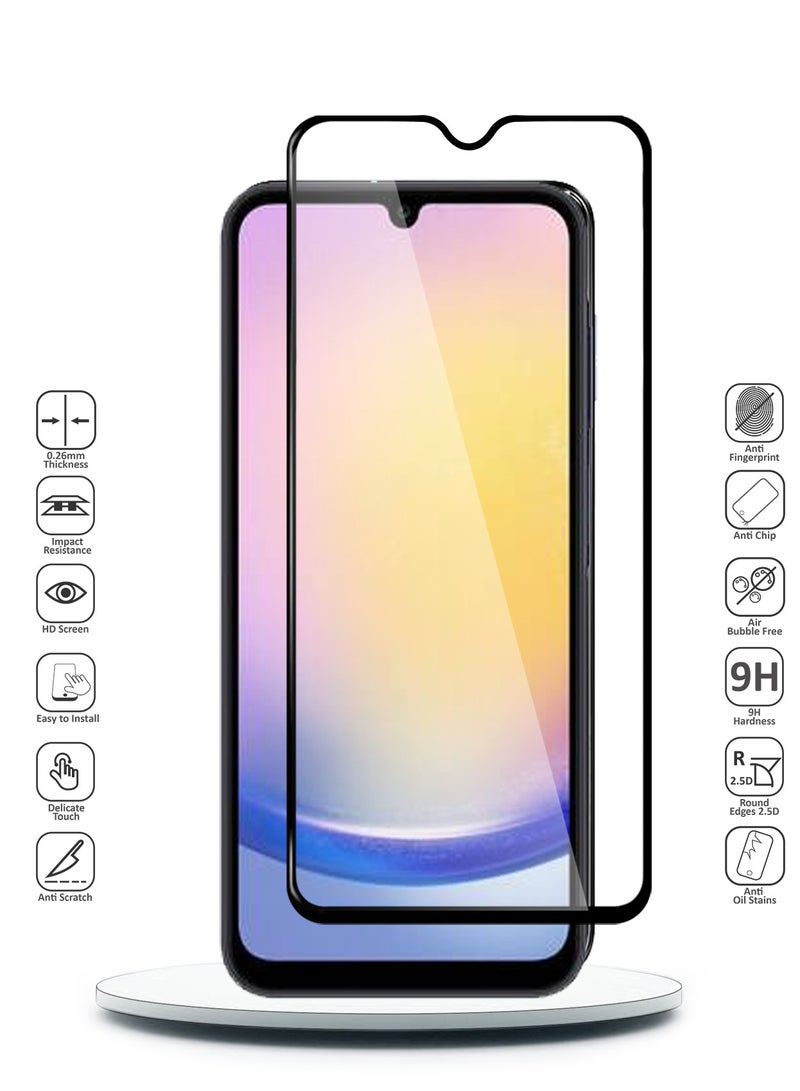 دبليو تيك سامسونج جالاكسي A25 5G 2023 بريميوم E2E كامل الغراء غطاء كامل واقي الشاشة من الزجاج المقسى (MSGECN) - شفاف / أسود - Image 2