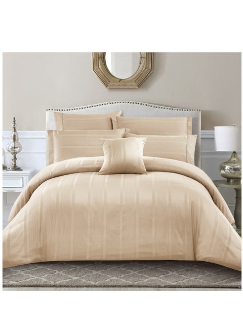 8 Piece Hotel Style Comforter 100% Cotton 300 Thread Count Damask Stripes King Size Beige