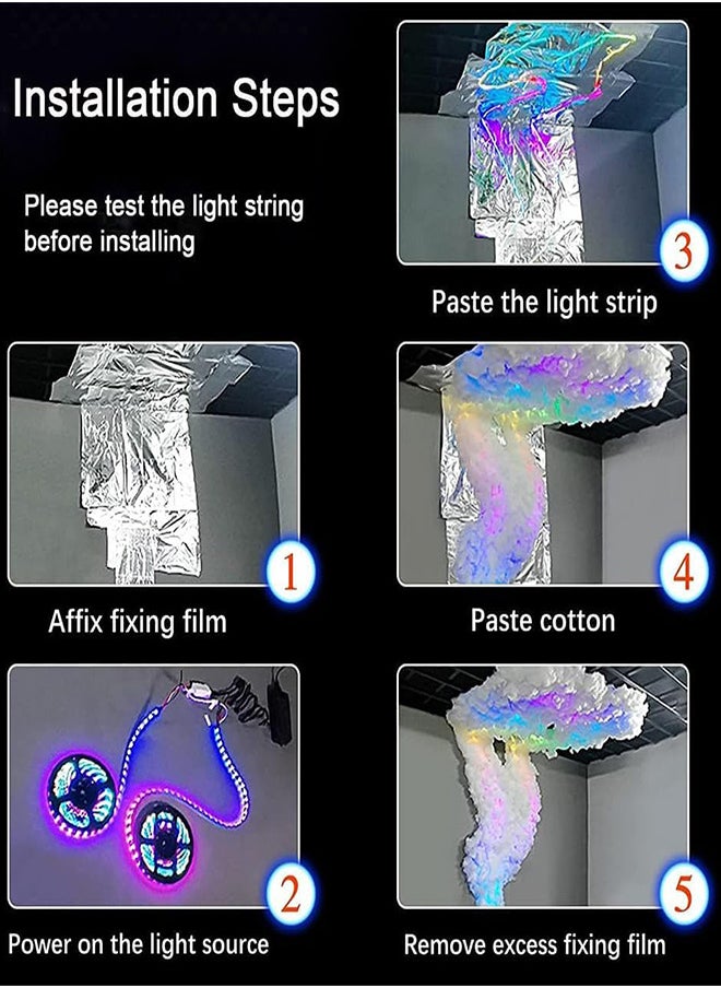 مصباح سحابة ذكية ثلاثية الأبعاد مع تأثيرات الرعد شريط أضواء LED RGB بطول 5 أمتار بشكل سحابة ثلاثية الأبعاد مصباح سحابة ليلية ناعمة للسقف مع تحكم عبر التطبيق وجهاز تحكم عن بُعد زينة مثالية للغرف