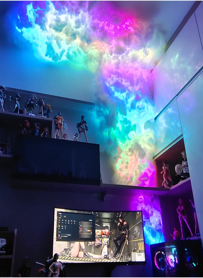 مصباح سحابة ذكية ثلاثية الأبعاد مع تأثيرات الرعد شريط أضواء LED RGB بطول 5 أمتار بشكل سحابة ثلاثية الأبعاد مصباح سحابة ليلية ناعمة للسقف مع تحكم عبر التطبيق وجهاز تحكم عن بُعد زينة مثالية للغرف