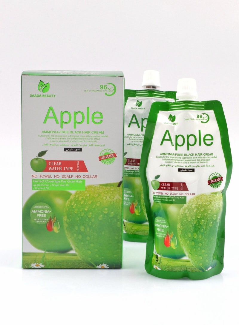 سعادة بيوتي كريم صبغة شعر خالية من الأمونيا - كريم 500 مل + مثبت 500 مل من ابل أسود طبيعي - Image 1