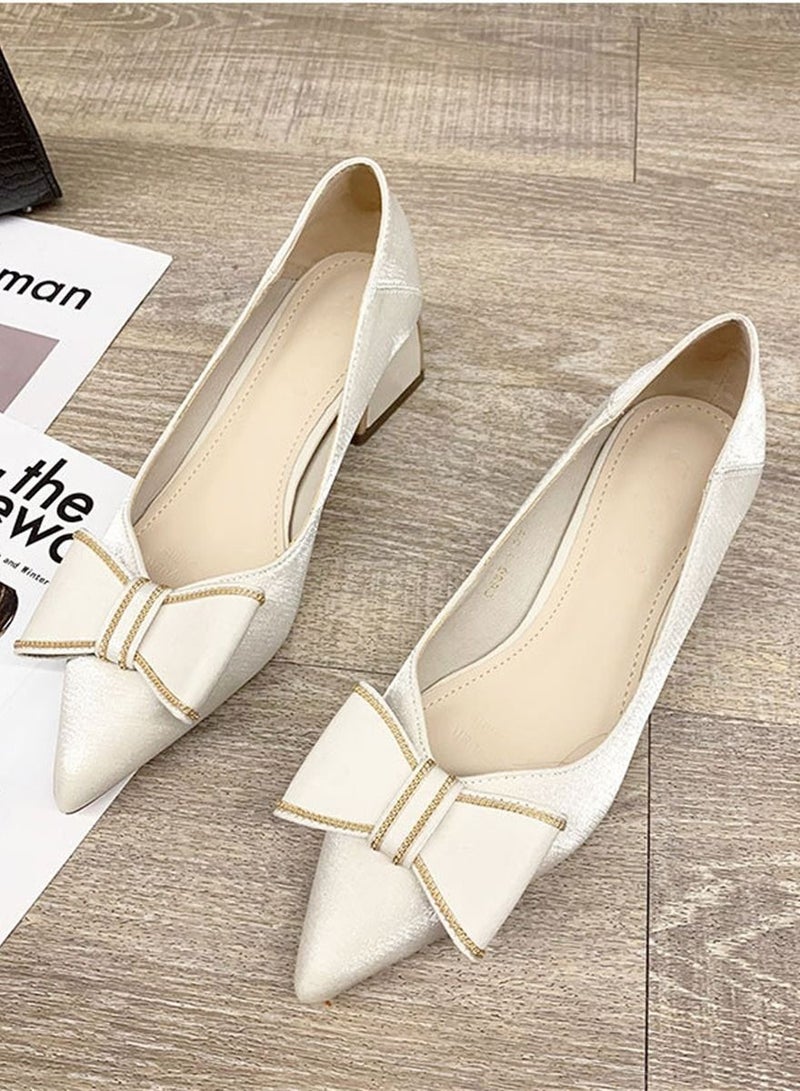 Loquat Bow Heels With Sharp Head And Shallow Mouth For All Seasons White 