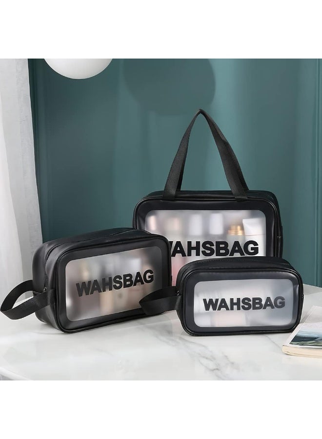 Clear Travel Makeup Bag Set for Women – Portable Cosmetic Bag Waterproof PVC with Compartments, Organizer Storage Case for Makeup, Toiletries and Accessories, 3-Piece Cosmetic Pouch Set, Lightweight and Easy to Carry – Multicolor - Image 1