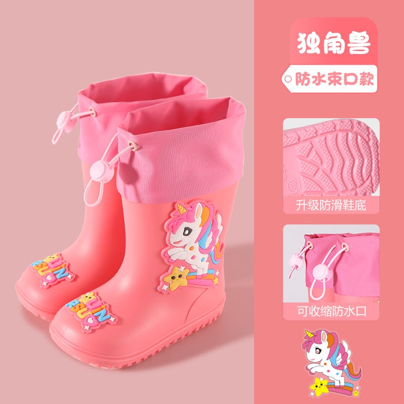 Children'S Rain Boots Cartoon Water Shoes Mid-Tube Children'S Rain Boots Boys And Girls Anti-Slip Toddler Rubber Shoes