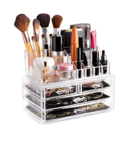 Clear Acrylic Makeup Organizer with 4 Drawers for Lipsticks, Brushes, Lotions, Eyeshadow, Nail Polish, and Jewelry Storage