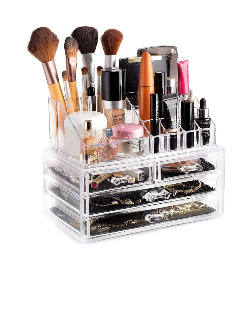 Generic - Clear Acrylic Makeup Organizer with 4 Drawers for Lipsticks, Brushes, Lotions, Eyeshadow, Nail Polish, and Jewelry Storage - Image 1
