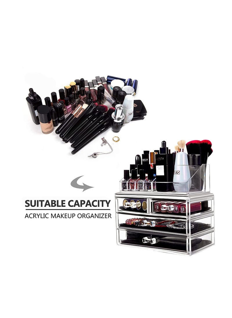 Generic - Clear Acrylic Makeup Organizer with 4 Drawers for Lipsticks, Brushes, Lotions, Eyeshadow, Nail Polish, and Jewelry Storage - Image 1