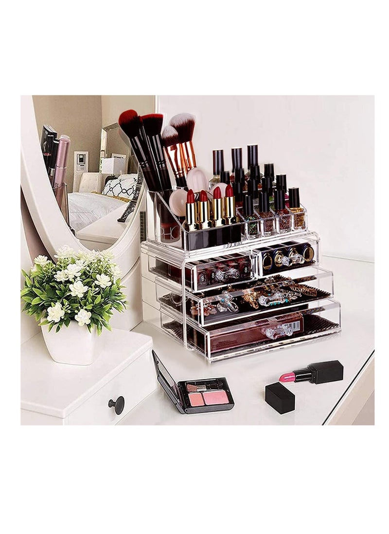 Generic - Clear Acrylic Makeup Organizer with 4 Drawers for Lipsticks, Brushes, Lotions, Eyeshadow, Nail Polish, and Jewelry Storage - Image 1