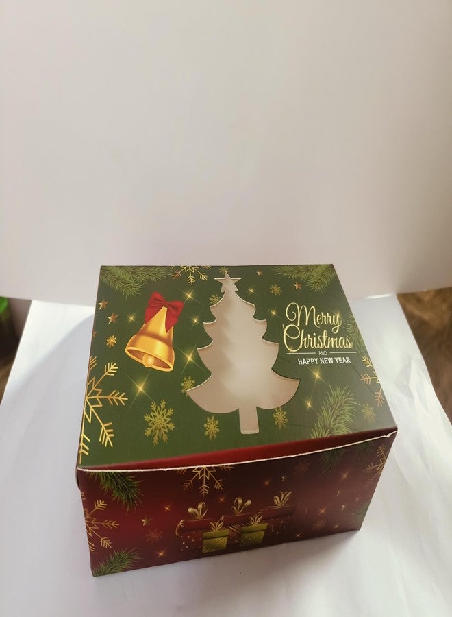 Intactmedia - 10 pcs Christmas Plum Cake Boxes for |Gift Giving|Bakery Boxes|Treat Boxes|Kraft Baking Box|with Window for Cupcakes, Plum Cakes 500g(Color May Vary As Per Stock Availability) - Image 2