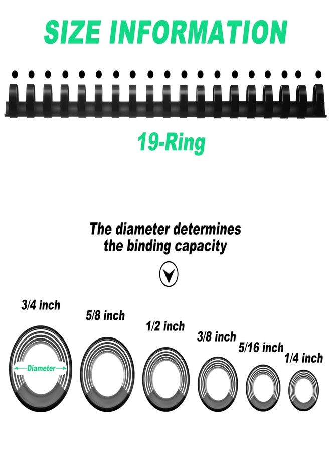 Yunsailing 150 Pack Plastic Binding Combs Plastic Binder Comb Ring 19 Ring Binding Spines Letter Size Spiral coils for Notebook Calendar(1/4 5/16 3/8 1/2 5/8 3/4 in,Black) - Image 2