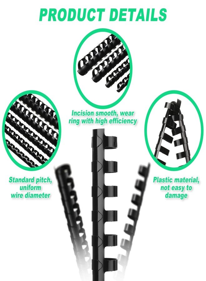 Yunsailing 150 Pack Plastic Binding Combs Plastic Binder Comb Ring 19 Ring Binding Spines Letter Size Spiral coils for Notebook Calendar(1/4 5/16 3/8 1/2 5/8 3/4 in,Black) - Image 3