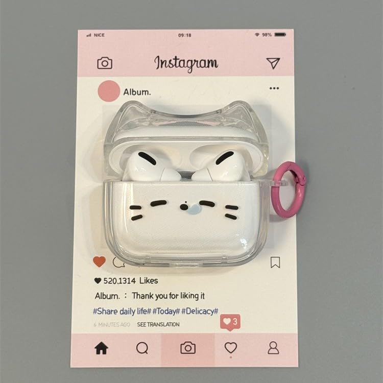 ELVRLA Transparent Clear Earphone Case for AirPods Pro, Cute Lovely Cat Face Soft TPU Silicone Case, Kitty AirPods Pro 2 Cover Protective Skin Shockproof Protector for iPod Earbuds -Sleeping Cat - Image 3